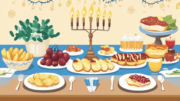 Photo beautifully set hanukkah table vector