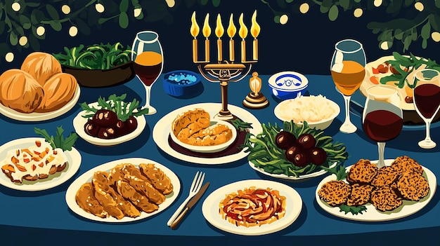 Photo beautifully set hanukkah table vector