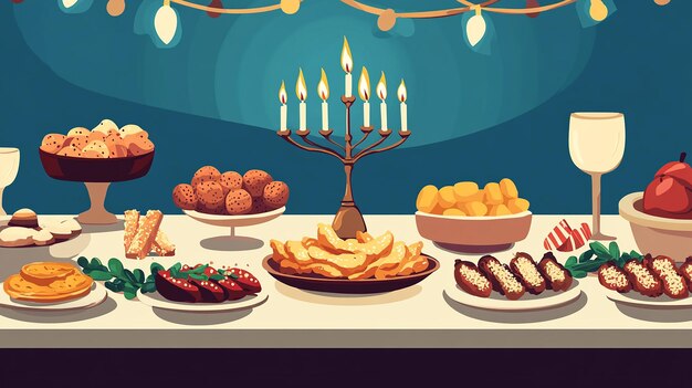 Photo beautifully set hanukkah table vector