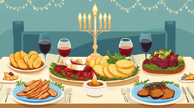 Photo beautifully set hanukkah table vector