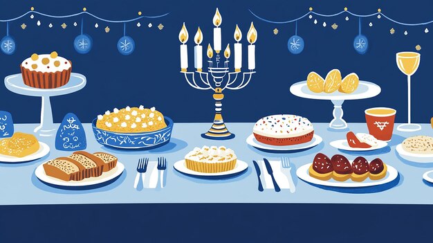 Beautifully Set Hanukkah Table Vector