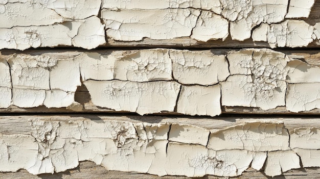 The beauty of aged wood with peeling white paint under warm sunlight on a rustic day