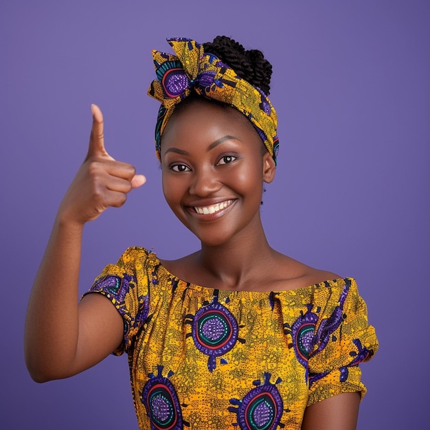 beauty Arican woman point out at one side simple background