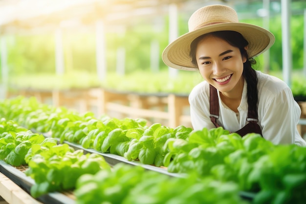 Beauty Asian woman farmer owner with smile