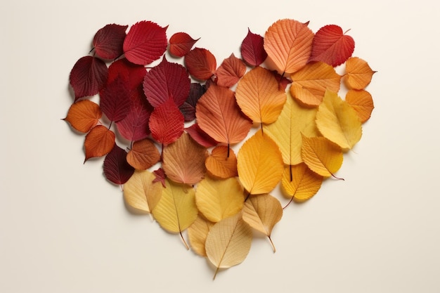 Beauty of autumn with a fall foliage background Heart shape Generative AI