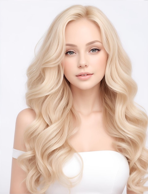 Beauty blonde girl with long and shiny wavy hair Fashion cosmetics and makeup