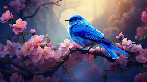 beauty blue bird and nature plants