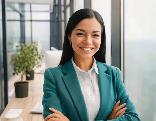 beauty businesswoman in office arms crossed woman smiling pretty friendly