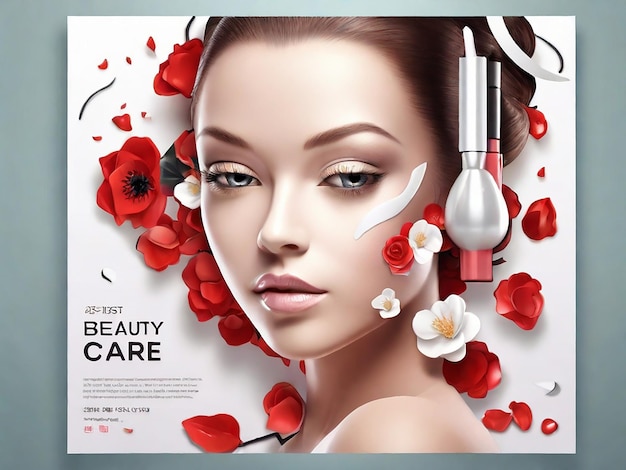 Photo beauty care poster template 3d