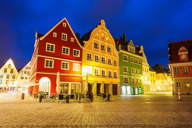 Beauty colorful houses in the Memmingen city centre. Memmingen is a old town in Swabia in Bavaria, Germany.