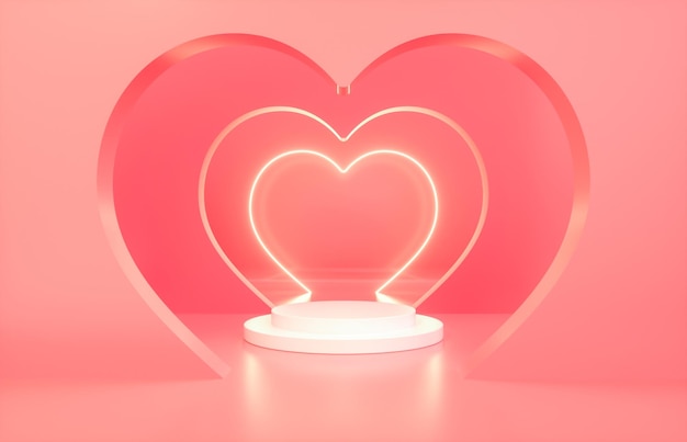 Beauty fashion podium backdrop with heart shape neon frame