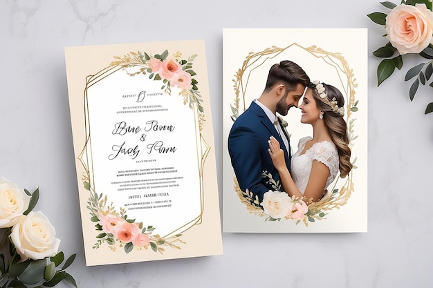 Beauty frame wedding invitation template 2 side