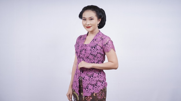 Beauty in kebaya cute smiling looks elegant isolated on white background