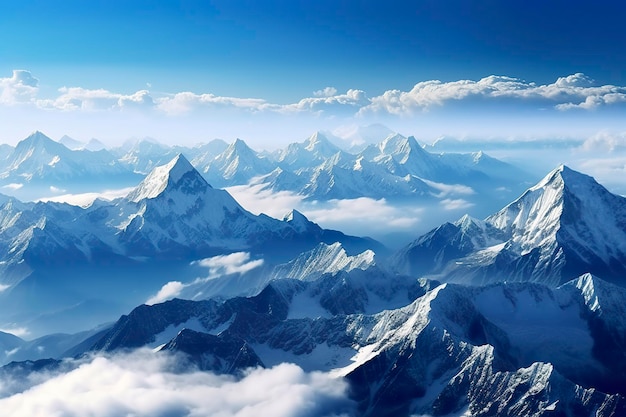 The beauty of a majestic and snow capped mountain range with rugged peaks