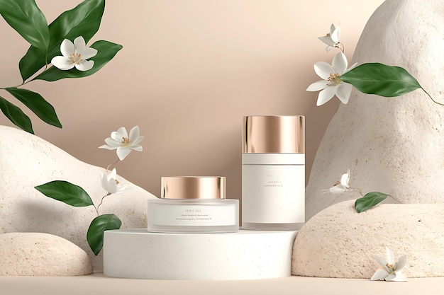 Beauty mockup skincare with podium and natural background