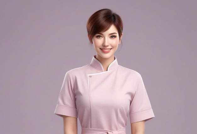 Beauty nurse in pink uniform smile and looking at camera asian