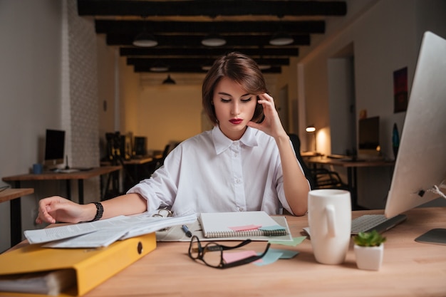 Beauty office woman reading.