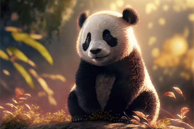 Beauty panda bear seated wild animal scene generative AI