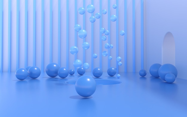 Beauty podium backdrop with blue spheres field scene