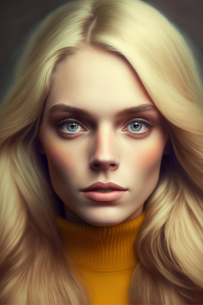 Beauty portrait of blond woman Caucasian young woman model looking at camera illustration