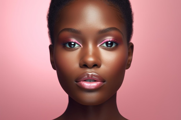 Beauty portrait of young african american woman on pink background