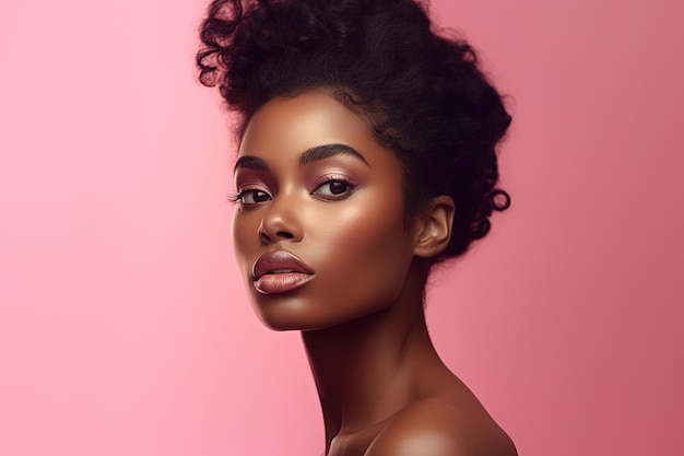 Beauty portrait of young african american woman on pink background