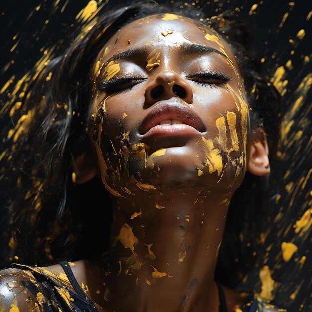 Beauty portrait of young african american woman with golden bodyart