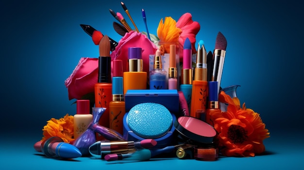 beauty product collection set with vibrant colors