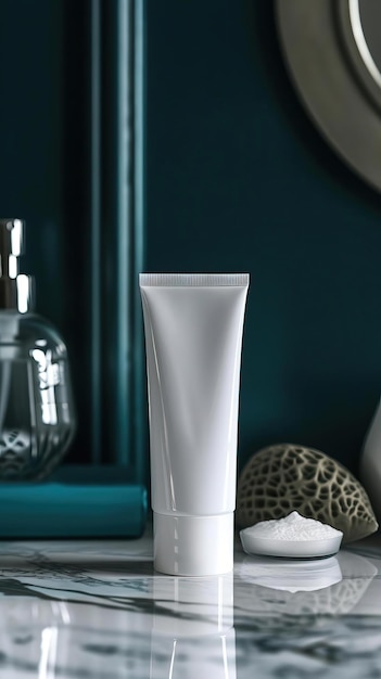 beauty product lotion white tube in highend bathroom desk