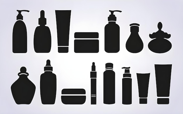 Photo beauty product silhouette bottles vector collection