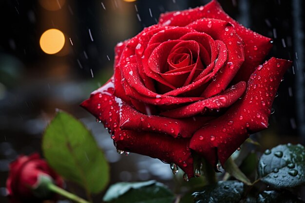 The Beauty of Rain Blooming Red Roses