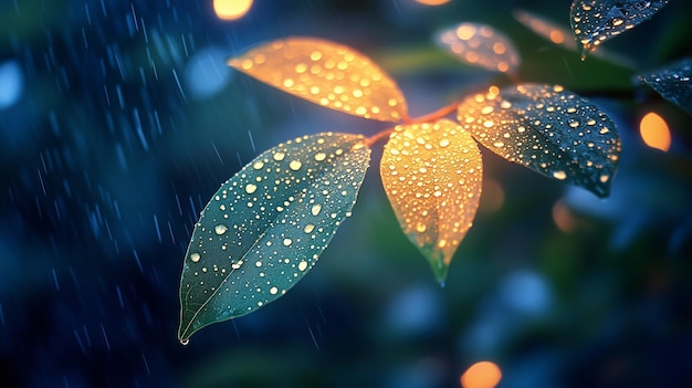 The Beauty of Raindrops on Leaves in Natural Light