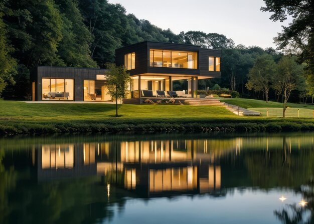 Beauty Reflecting in the Water Photograph a contemporary lakeside home exterior design