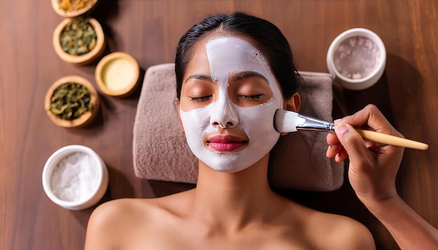 Beauty Ritual Indian Woman Wearing Face Mask Gets Makeup Done