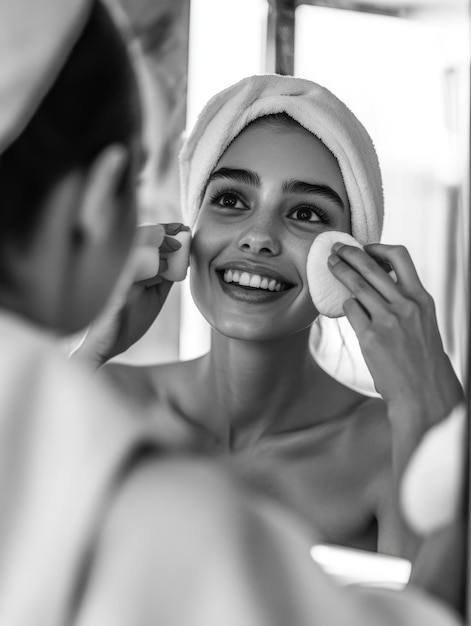 Photo beauty routine woman applying face mask