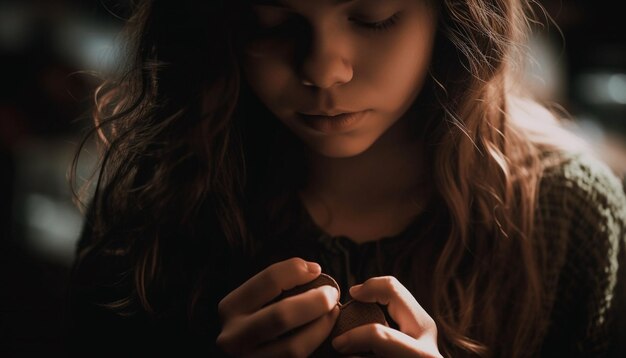 Beauty in solitude young woman finds happiness generated by AI