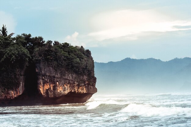 The beauty of the sunset with the beautiful color of the sky on the beach Pelang, Tulungagung, East Java, Indonesia