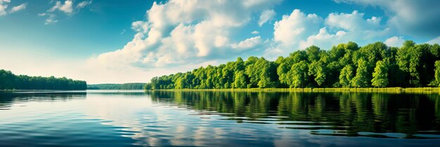 Photo beauty of a tranquil lake surrounded by lush greenery and mirrored reflections