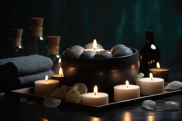 Beauty treatment with candles and items for spa procedure AI