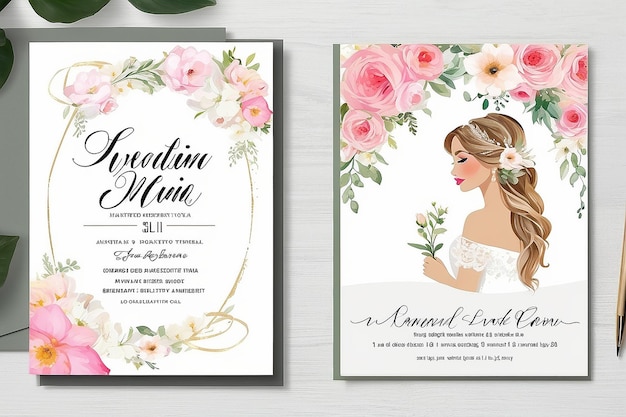 Photo beauty wedding invitation template 2 side