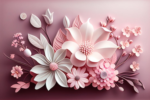 Beauty white pink pastel cream flowers illustration Generative AI