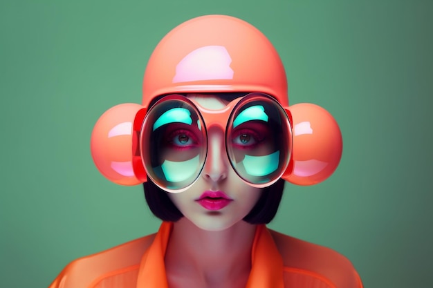 Beauty woman creative hat glasses latex portrait art fashion orange colourful Generative AI