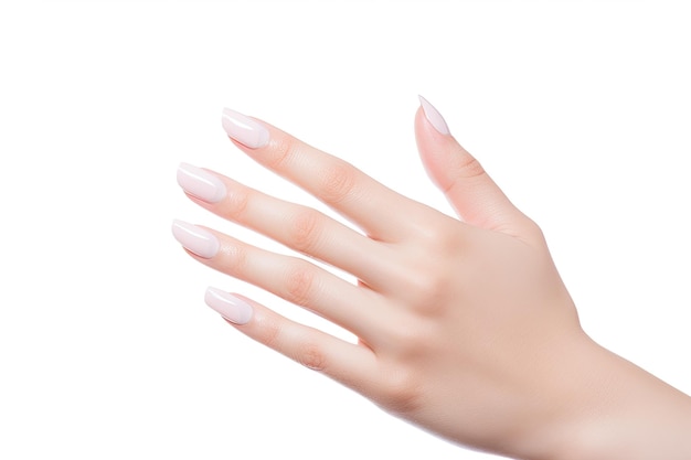 Beauty woman hand with french manicure isolated on white background