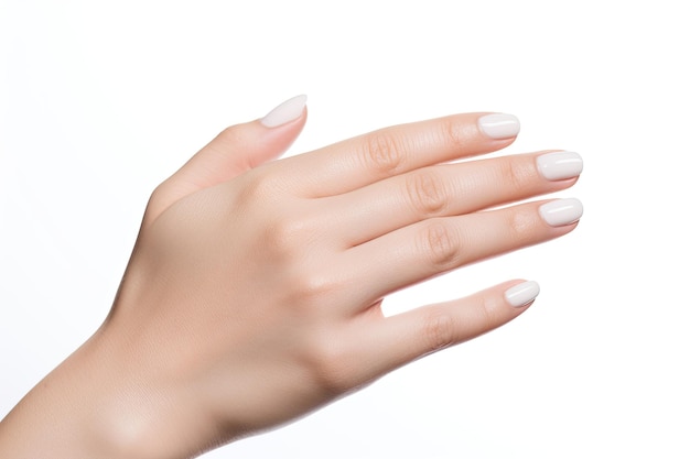 Beauty woman hand with french manicure isolated on white background