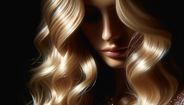 Beauty woman with luxurious straight blonde hair Radiant blonde waves in ethereal glow