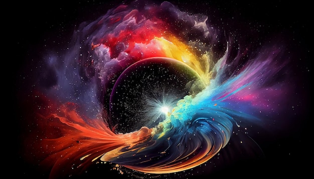 The beauty and wonder of outer space with a rainbowcolored burst of light and energy Generative AI Illustration