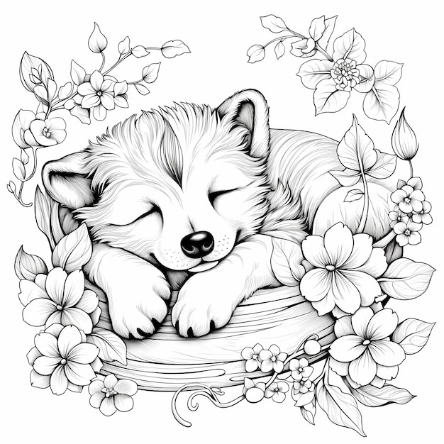 Beauty Yourself in Coloring a Gorgeous Adult Page of a Sleeping Dog