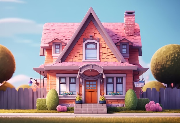 Beautyful Cute Cartoon House Building extreme closeup Generative AI