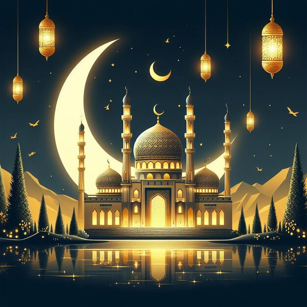 Beautyful Romadan Mosque Eid Alfitr Moon With a Background Wallpaper