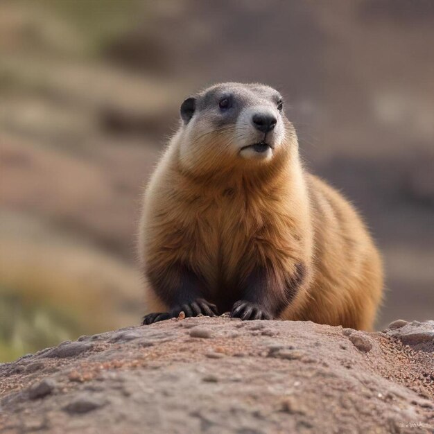 a beaver is sitting on a rock with his head down